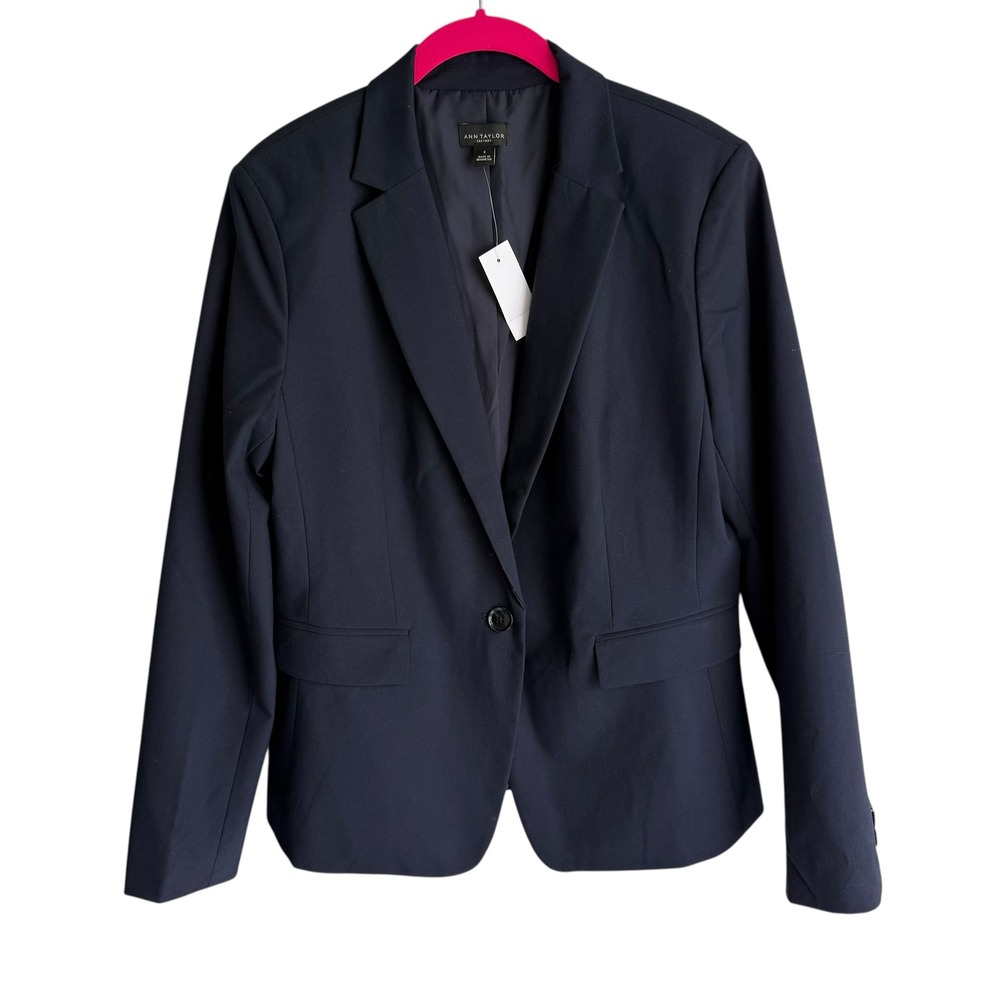 NWT ANN TAYLOR Factory Navy One Button Ladies Career‎ Business Blazer, 8